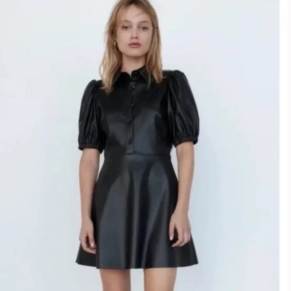 Zara Black Faux Leather Dress
